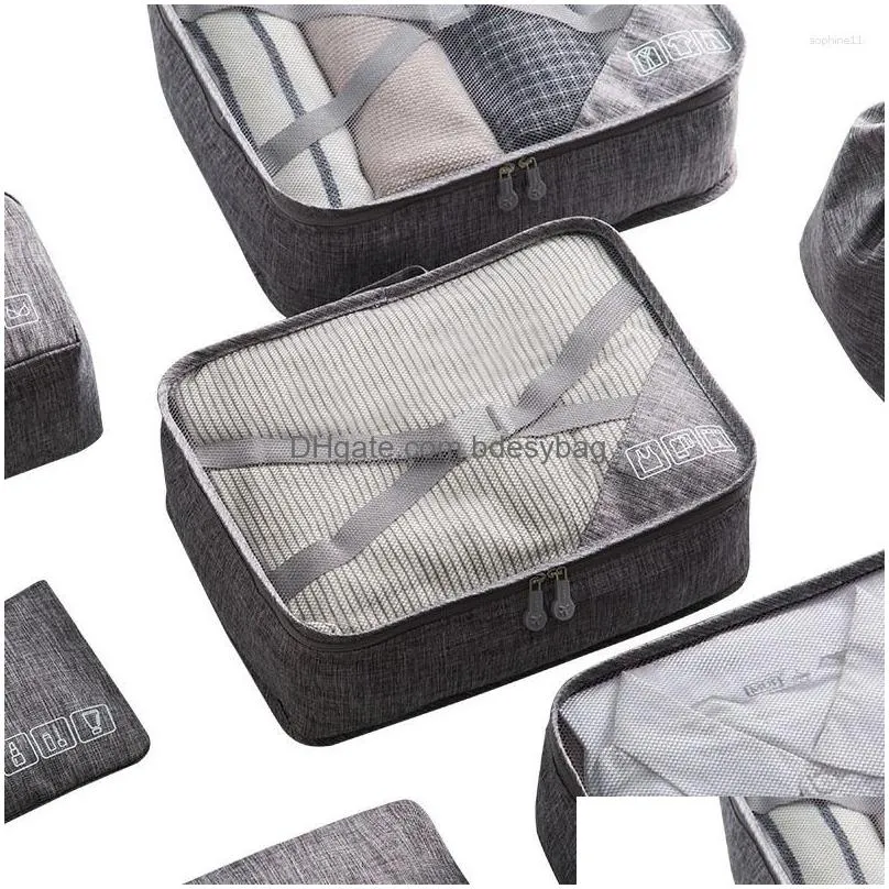 Storage Bags Storage Bags Packing Cubes Travel Organizer Seven-Piece Bag Underwear Finishing Waterproof Lage Clothes Suitcase Drop Del Dhode