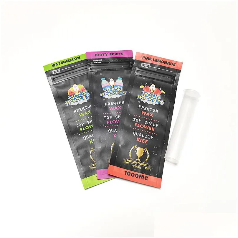 wholesale 1g moonrockets pre roll packaging tubes and 7 options zipper reseable mylar package bag pink lemonade original