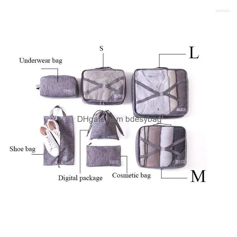 Storage Bags Storage Bags Packing Cubes Travel Organizer Seven-Piece Bag Underwear Finishing Waterproof Lage Clothes Suitcase Drop Del Dhode