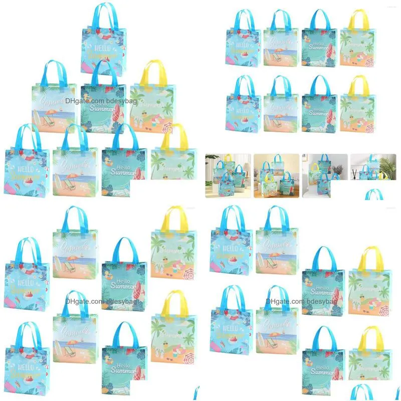 Storage Bags Storage Bags 8 Pcs Non Woven Tote Luau Treat Bag Hawaiian Shop Handbag Handles Drop Delivery Home Garden Housekeeping Org Dhimn