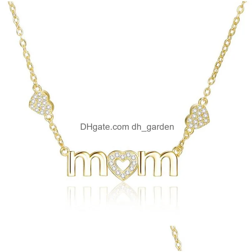Pendant Necklaces Pendant Necklaces Mothers Day Mom Letter Crystal Heart Necklace For Mother Copper Chain Rhinestone Mama Je Dhgarden Dhwyn