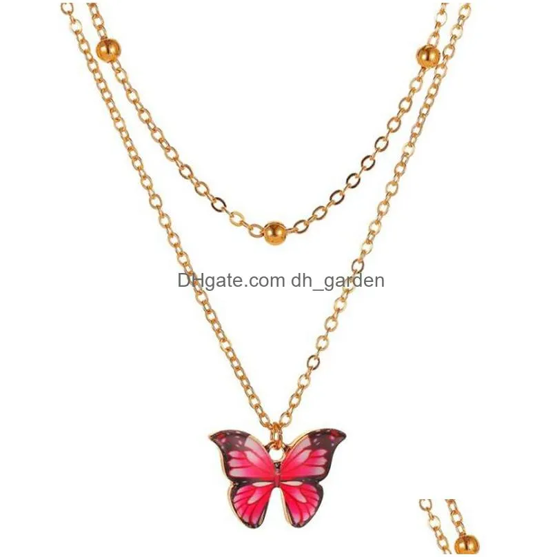 Pendant Necklaces Pendant Necklaces Vintage Mticolor Butterfly Pendants Necklace For Women Charms Animal Beads Clavicle Chai Dhgarden Dhixv