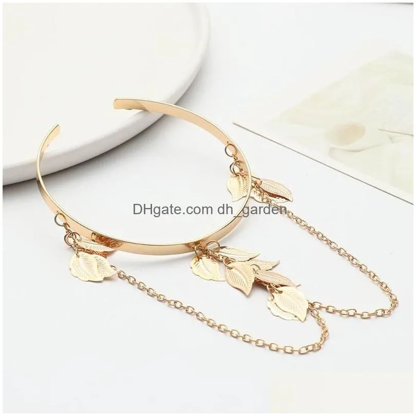 Chain Link Chain Temperament Women Metal Leaves Jewelry Leaf Tassel Pendants Arm Decor Upper Bracelet Drop Delivery Jewelry B Dhgarden Dhmki