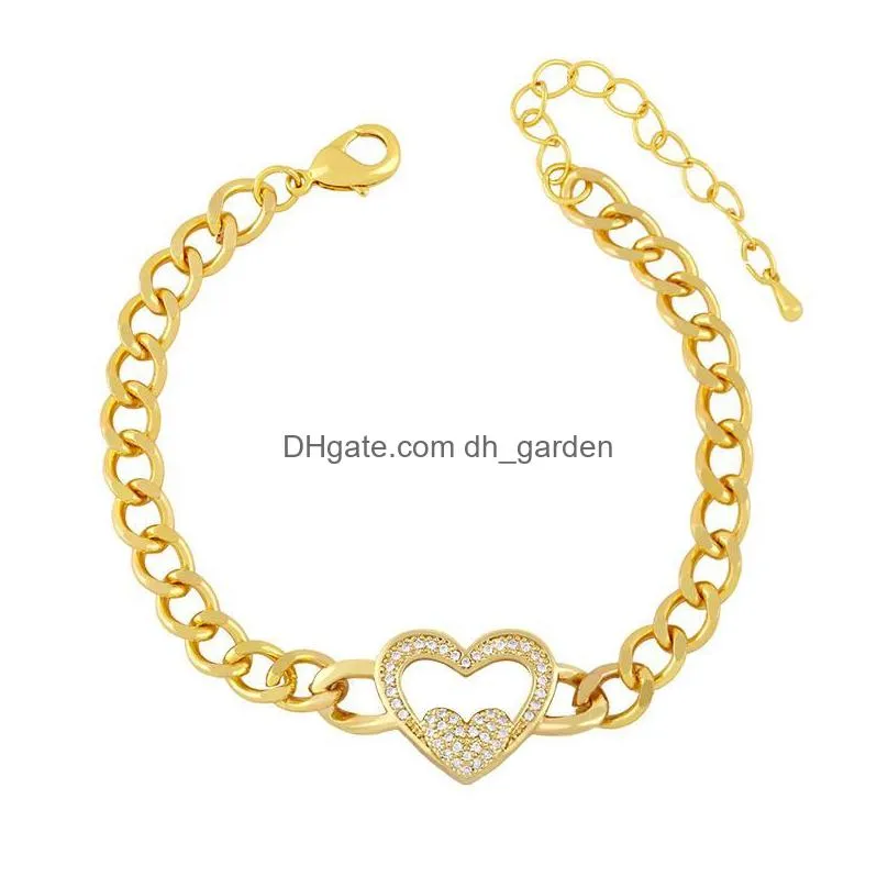 Chain Link Chain Bohemia Heart Gold Color Womens Bracelets Hamsa White Zirconia Trendy Dainty Friendship Jewelry Drop Delive Dhgarden Dh6Jr