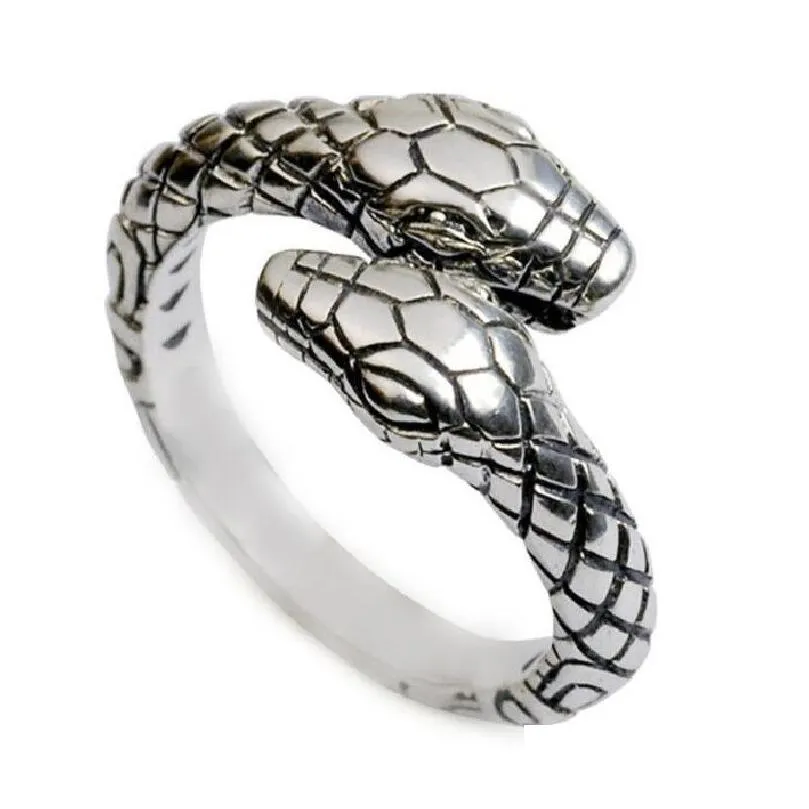 Band Rings Retro Punk Snake Ring For Men Women Exaggerated Antique Siver Color Fashion Personality Stereoscopic Opening Adjustable Dro Dhwst