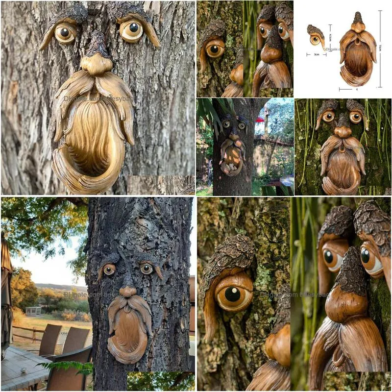 garden decorations resin face tree bark ghost facial features decoration easter faces bird feeder outdoor decor jardineria degarden