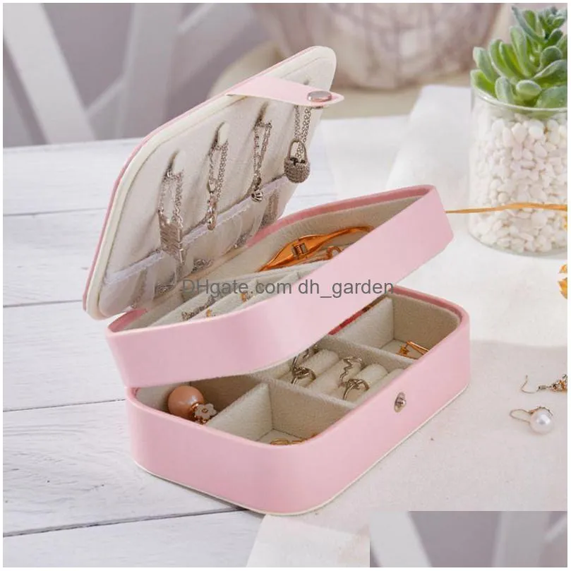 2layer travel portable jewelry box earrings ring necklace organizer storage case with makeup mirror