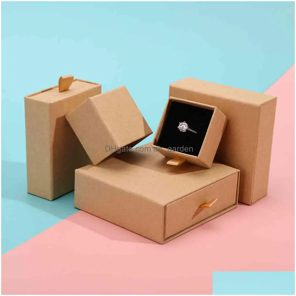 12pcs/lot square jewelry holder kraft paper boxes vintage design earrings ring necklace christmas gift box