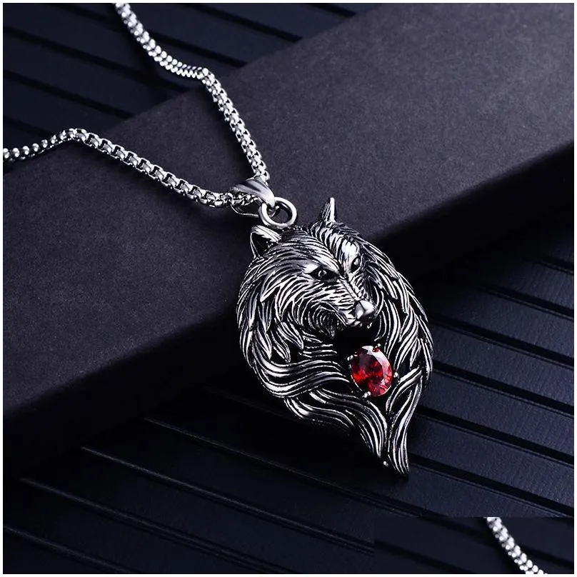 Pendant Necklaces Wolf Head Necklace For Men Women Pendant Erkek Kolye Biker Cool Jewelry Animal Charm Wholesale Vintage Punk Gift Dro Dhajx