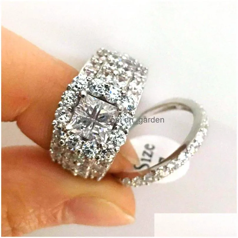 huitan gorgeous women wedding 2pcs/set bling cubic zirconia female double stackable rings party trendy jewelry