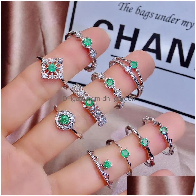 weainy natural s925 silver exquisite neogothic delicate ring emerald jewelry