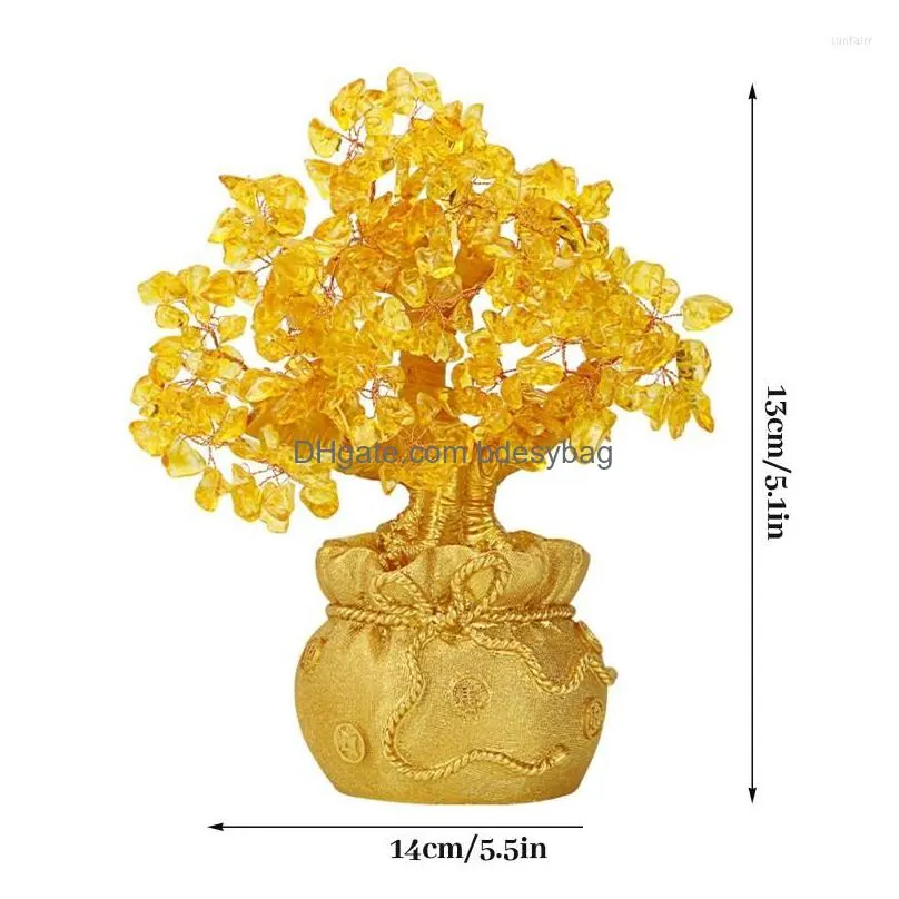 decorative figurines yellow crystal creative citrine lucky tree chinese feng shui money fortune for desktop ornament home decors