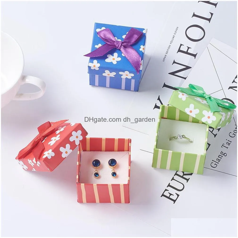 24pcs yarn bowknot boxes flower pattern cardboard ring earrings box holder jewelry packaging display storage container