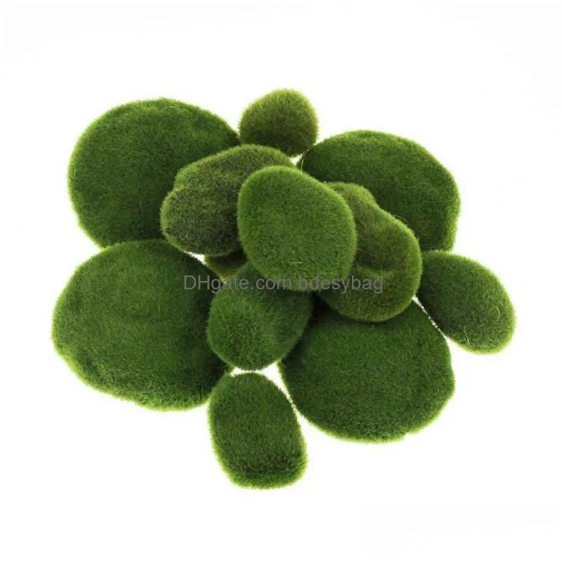 garden decorations promotion 20 pieces 2 sizes green artificial moss rocks decorative faux covered stones