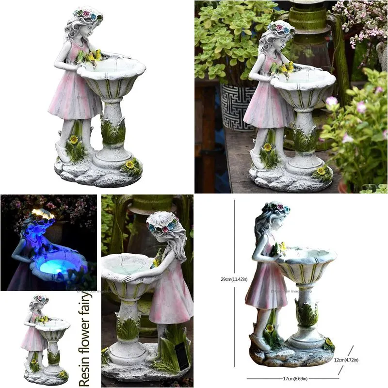 flower fairy solar decoration resin garden statue solar light glow in the dark yard outdoor sculpture angel figure garden decor q0811