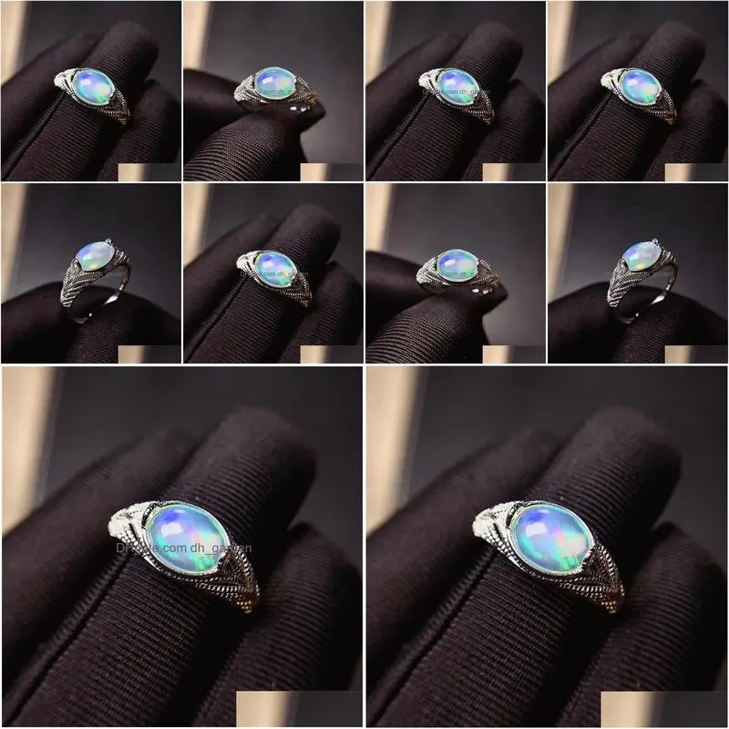 leechee opal ring 7x9mm natural colorful gemstong jewelry for women birthday gift real 925 solid sterling silver ship