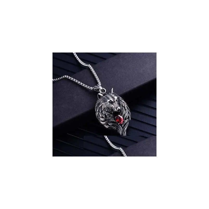 Pendant Necklaces Wolf Head Necklace For Men Women Pendant Erkek Kolye Biker Cool Jewelry Animal Charm Wholesale Vintage Punk Gift Dro Dhajx