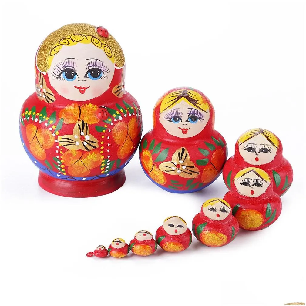 dolls 5 -10pcs lovely matryoshka wooden dolls nesting babushka russian hand paint for kids christmas toys gifts hand painted dolls