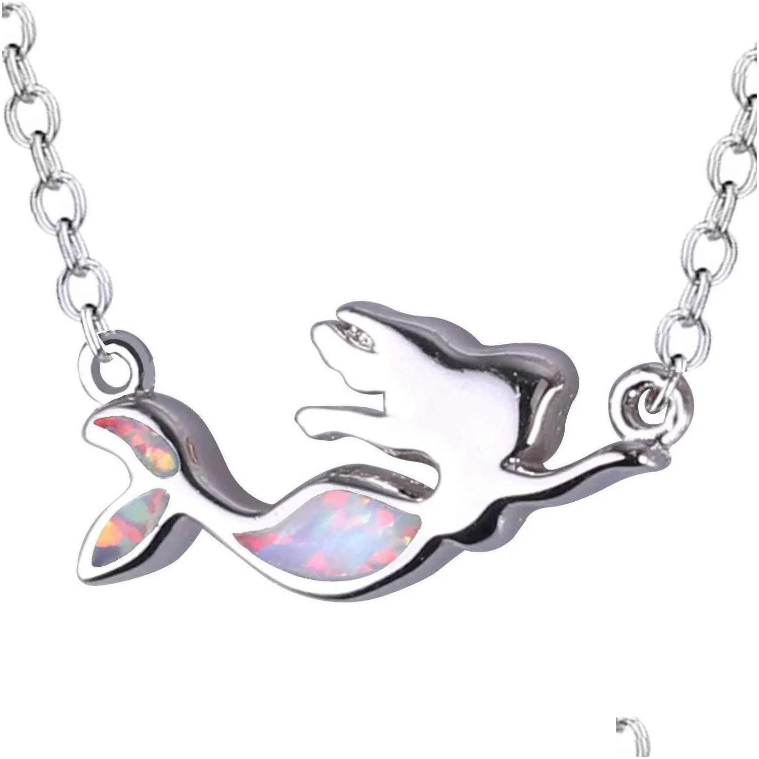 exquisite and beautiful mermaid blue fire opal pendant necklace 925 sterling silver filled fashion female animal necklace jewelry gift