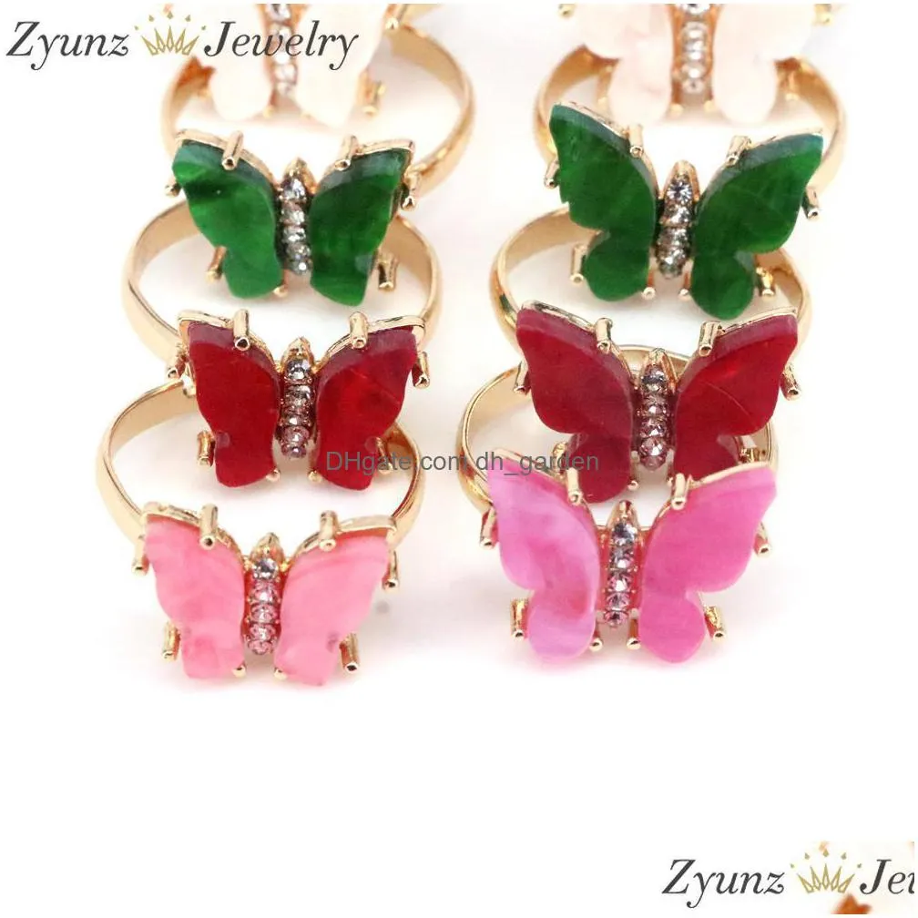 10pcs fashion multicolor butterfly rings for woman resin ring wedding jewelry party accessories