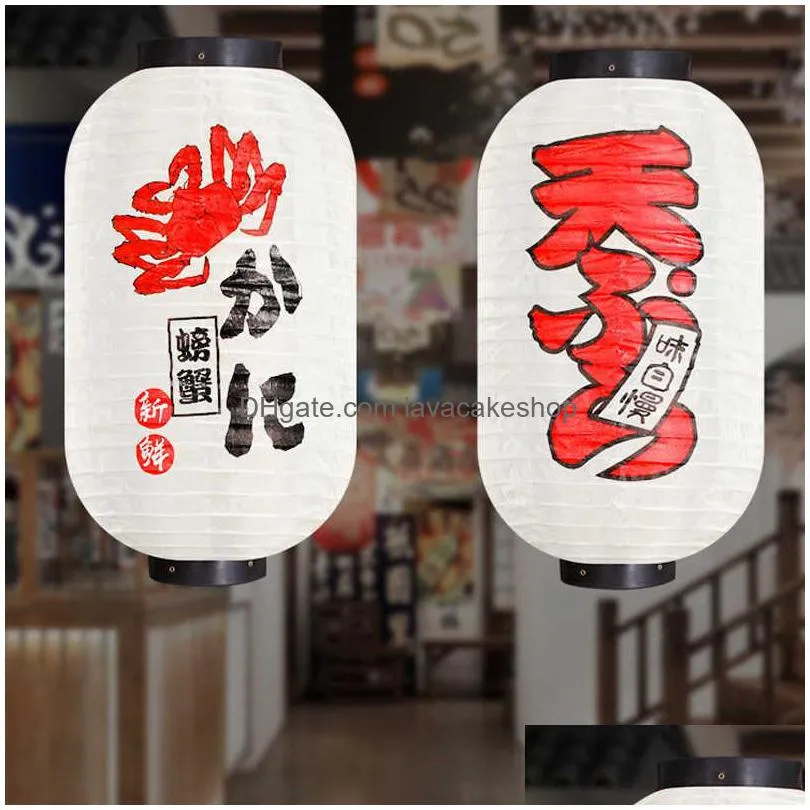 retro japanese style hanging lantern lucky cat printed sashimi sushi pub bistro restaurant izakaya decor silk lantern waterproof q0810