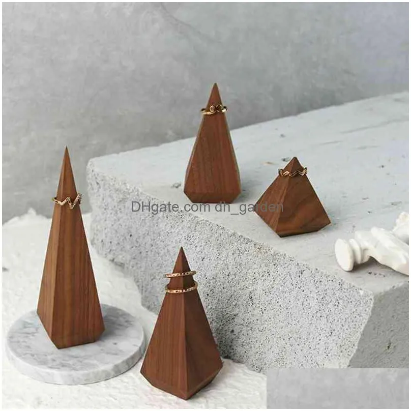 h9ed natural wood cone rings holder finger ring storage rack jewelry display stand organizer