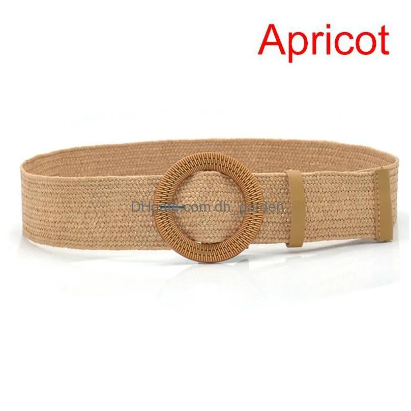 Other Fashion Accessories Belts Vintage Boho Braided Waist Belt Summer Solid Female Round Wooden Smooth Buckle Fake St Wide Dhgarden Dhxpt