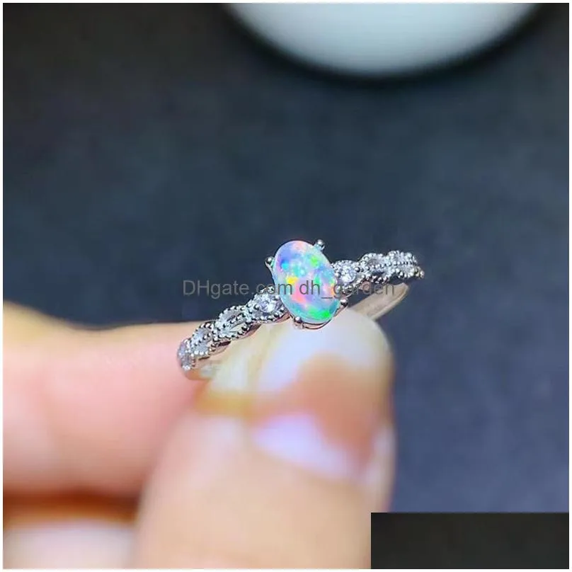 genuine opal ring real 925 sterling silver fine jewelry 4x6mm colorful natrual gemstone for women birthday gift ship