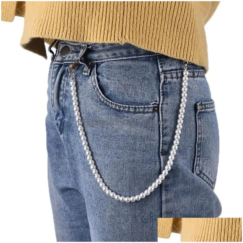 Other Fashion Accessories Belts Female Trendy Jewelry Jeans Pearl Chain For Pants Ring Clip Keyring Fashion Women Cute Pear Dhgarden Dh2Ns