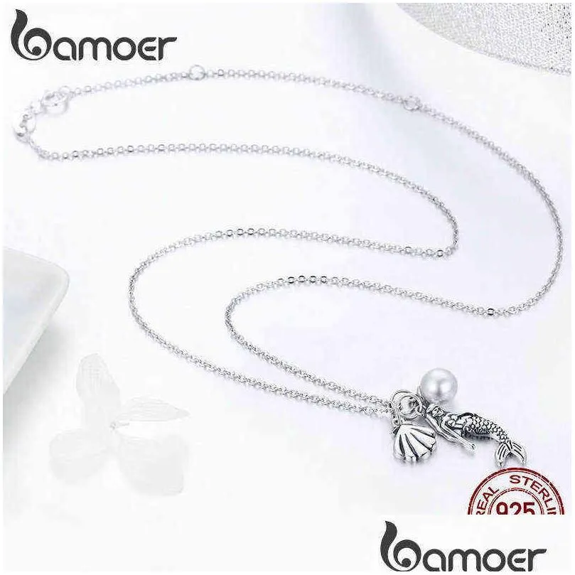 100% 925 sterling silver romantic mermaidlegend shell pendant necklaces for women jewelry gift scn237 220119
