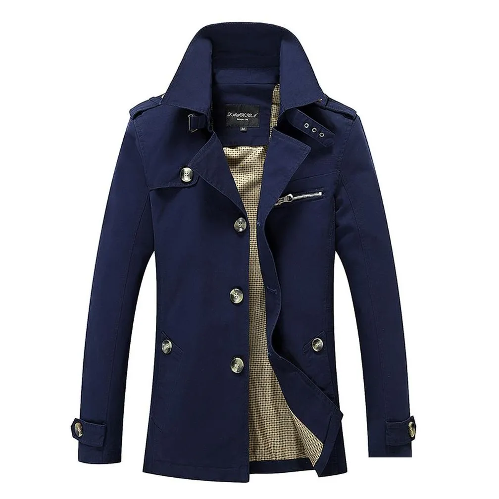 Men`S Jackets Mens Jackets Trench Coat Fashion Designer Man Medium-Long Spring Autumn British Style Slim Jacket Windbreaker Male Plus Dhibf