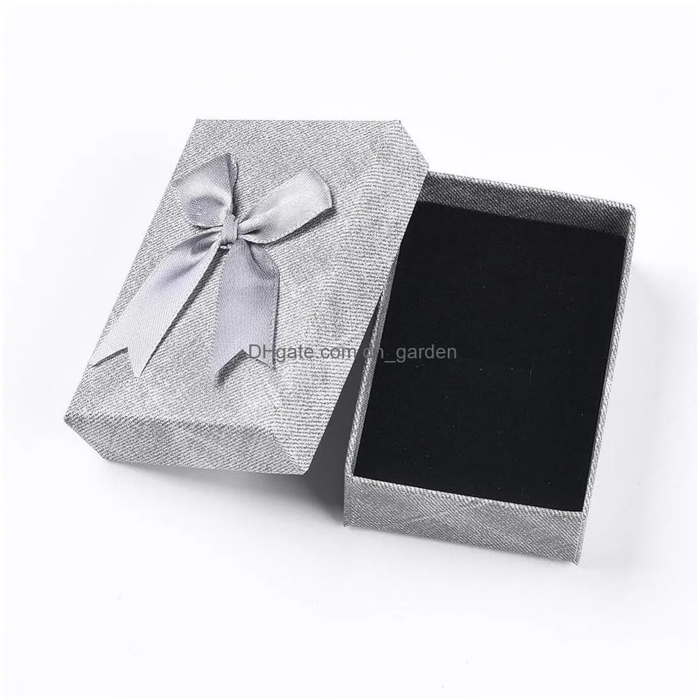 24pcs sweet bowknot gift box rectangle cardboard jewelry boxes container earrings necklace bracelet display case with sponge pad