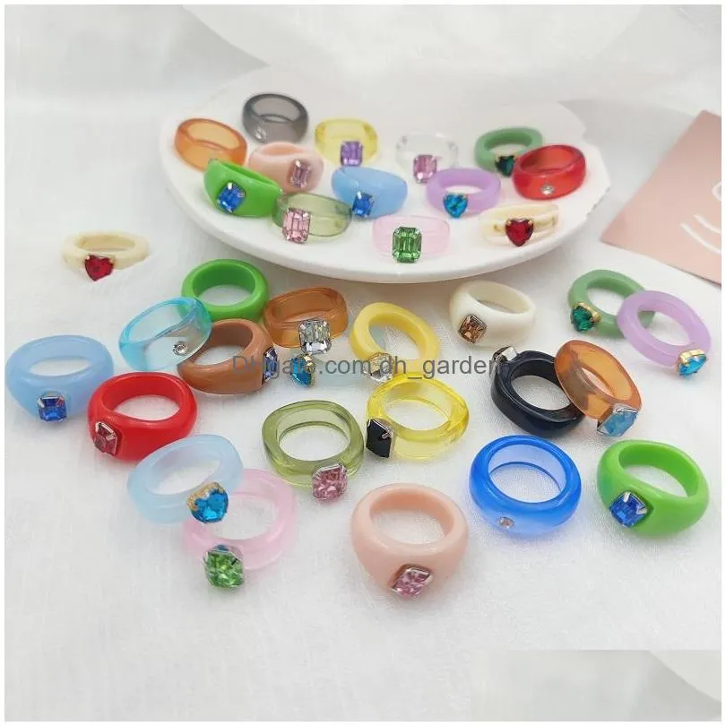 fashion 20pcs/lot acrylic resin crystal rhinestone rings transparent colorful woman girl mixed style finger band party jewelry