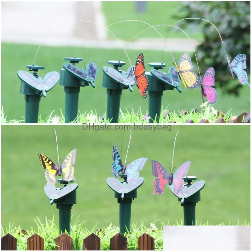 garden decorations plastic solar powered flying butterfly bird sunflower yard stake ornament potted plant decoration supplies
