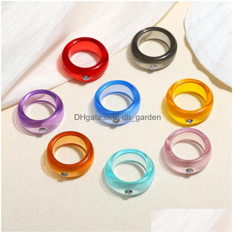 25pcs/lot trendy acrylic resin crystal rings for women transparent colorful girl finger band party gift jewelry