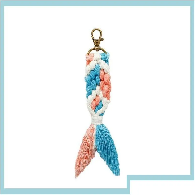 keychains lanyards hand woven keychain pendant colorf mermaid tassel key chain lage decoration keyring party gift supplies 4 color