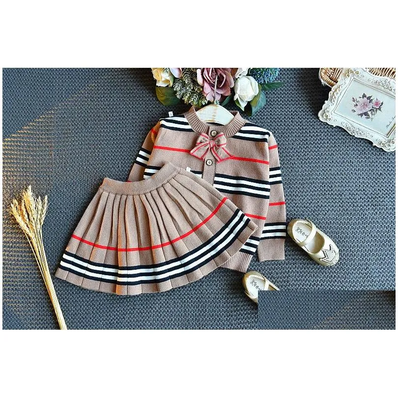 Clothing Sets Baby Girls Winter Clothes Set Girl Sweater Striped Pleated Skirt Two-Piece Suit 3-7 Years Kids Clothing Drop Delivery Ba Dhysj