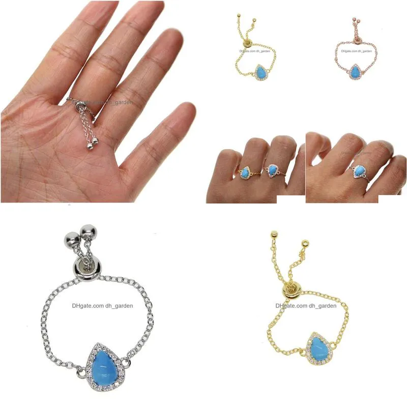 real 925silver adjust slider thin rings micro pave cz turquoises stone silver chain delicate tassel drop ring