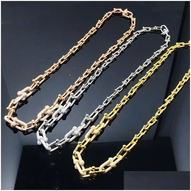 Pendant Necklaces Luxury U-Shaped Chain Necklace Bracelet Fashion Designer Womens Diamond Pendant Girls Holiday Gift Jewelry Drop Deli Dhzp2