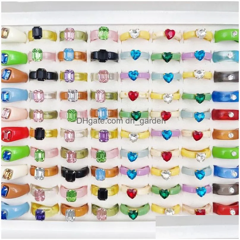 fashion 20pcs/lot acrylic resin crystal rhinestone rings transparent colorful woman girl mixed style finger band party jewelry
