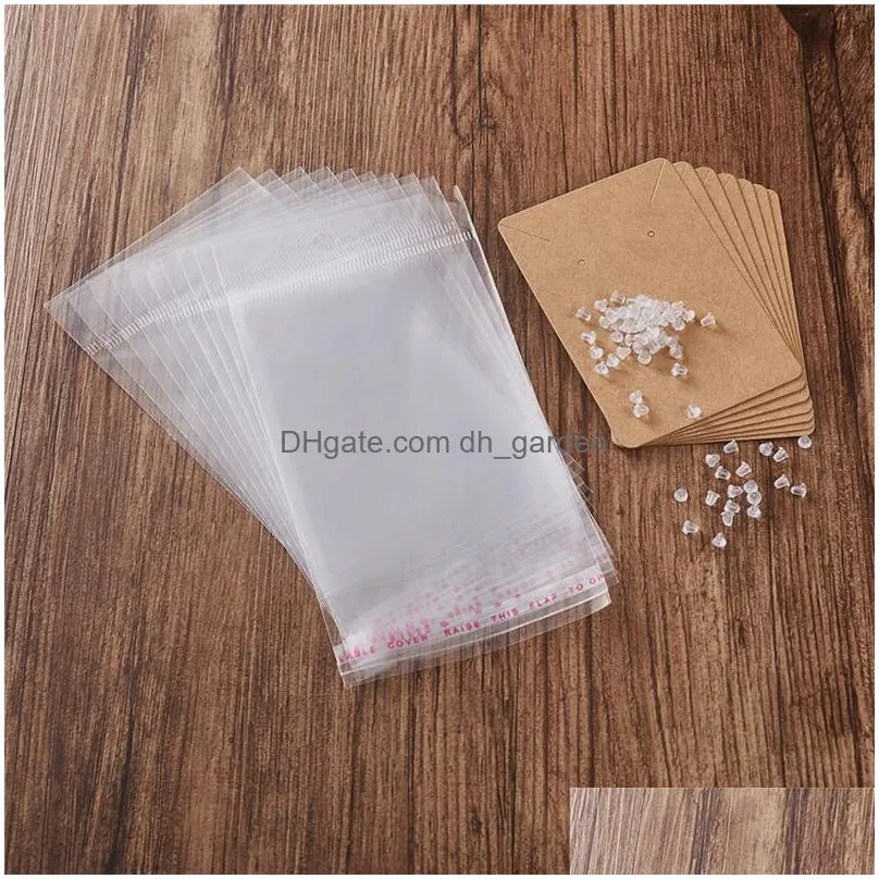 100pc jewelry ring display with nuts clear opp cellophan plastic pouches ear hooks packing card 90x60x0.1mm hole 15