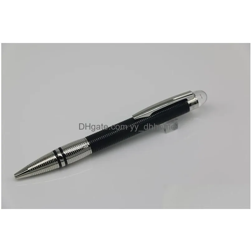 wholesale ballpoint pen up black down silver body with crystal head cover lattice stainless steel silver trim for good gift