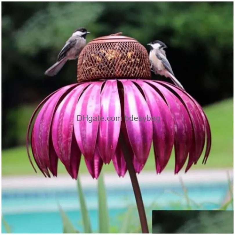 garden decorations flower shaped bird feeder bottle with stand outdoor decoration sensation pink container accessori
