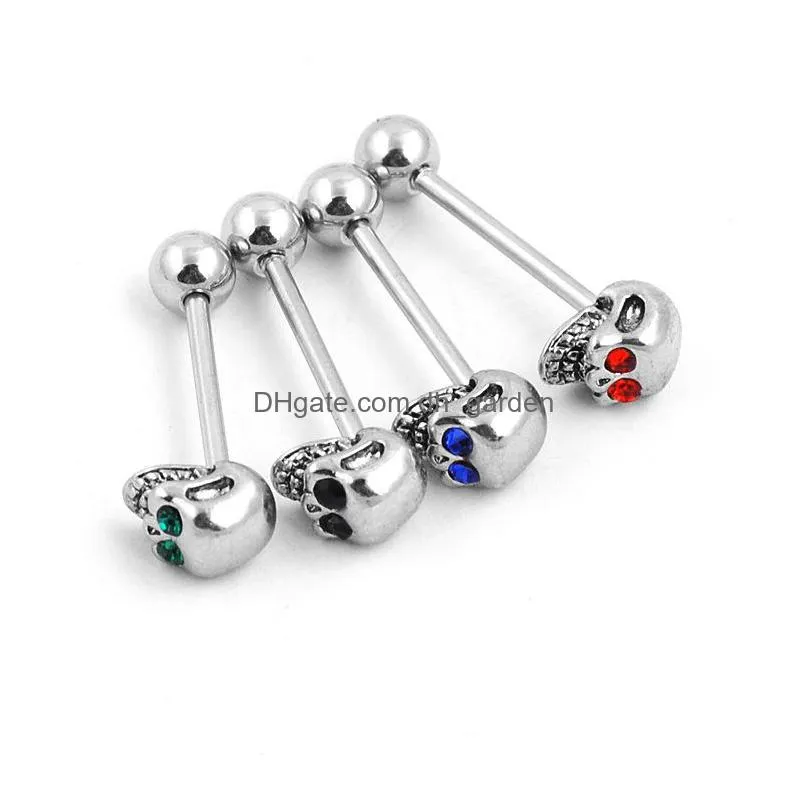 12pcs 316l stainless steel skull body jewelry piercing tongue ring studs barbell halloween gift