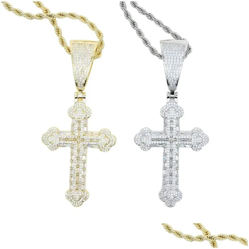 Pendant Necklaces Iced Out Cross Pendant Tennis Chain Necklace For Men With Gold Color Rope Link Necklaces Hip Hop Jewelry Gift Drop D Dhk9V