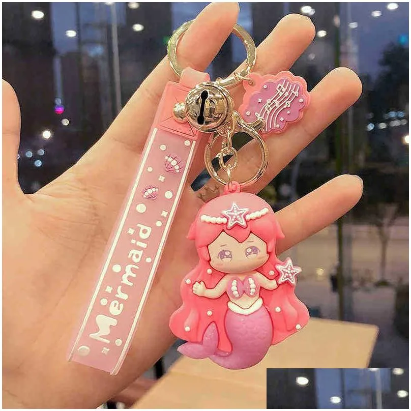 keychains cartoon creative mermaid princess key chain cute girl heart doll bag pendant friend small gift