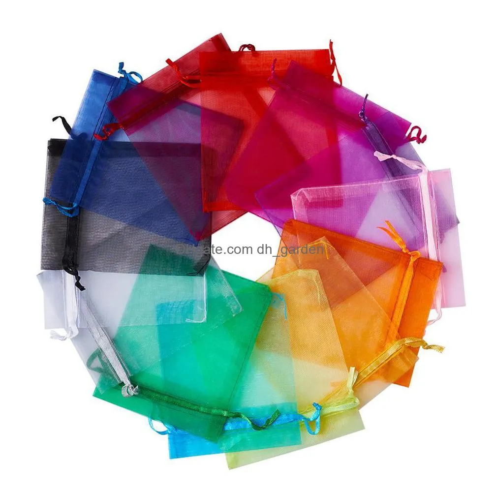 200pcs organza gift bags colorful pouches for jewelry packaging mixed color about 10cm wide 12cm long
