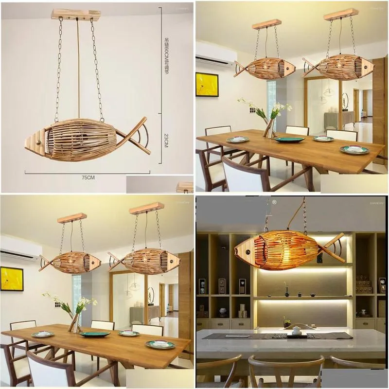 pendant lamps japanese style fish bamboo lights southeast asian garden bedroom led creative mermaid personality