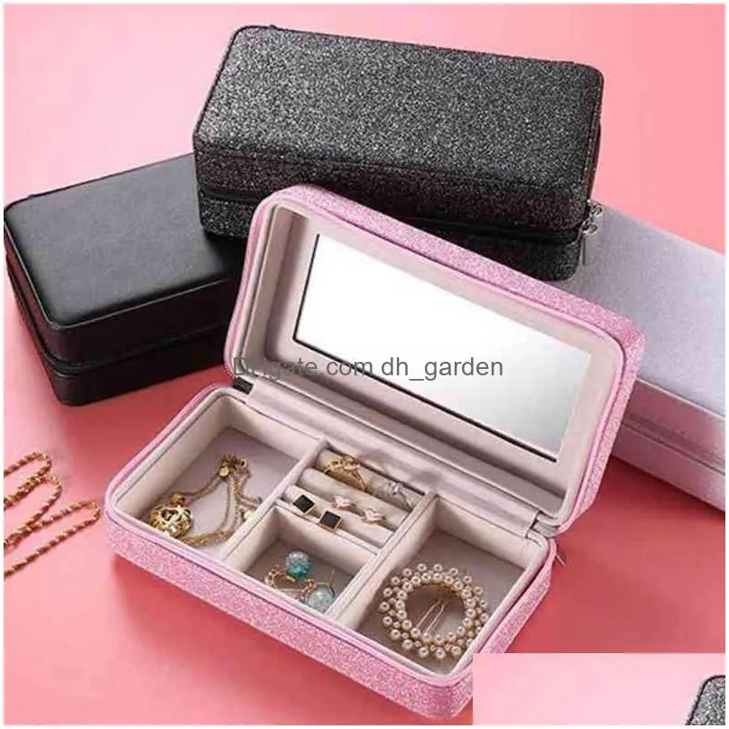 pu leather jewelry box organizer portable zipper earrings ring necklace display storage case travel
