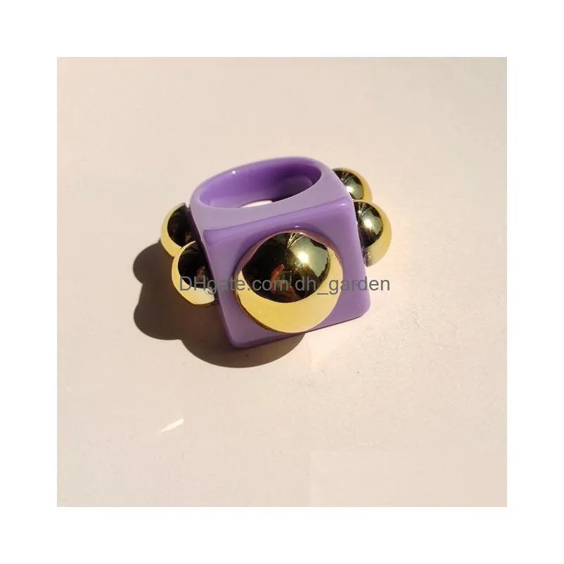transparent resin acrylic geometric square ring colorful cartoon love flower for women girls jewelry gifts huanzhi 2021